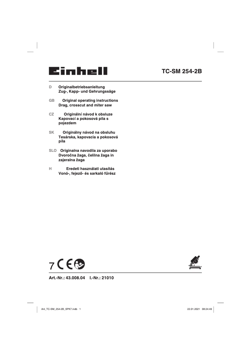 Page 1 de la notice Manuel utilisateur Einhell TC-SM 254-2B