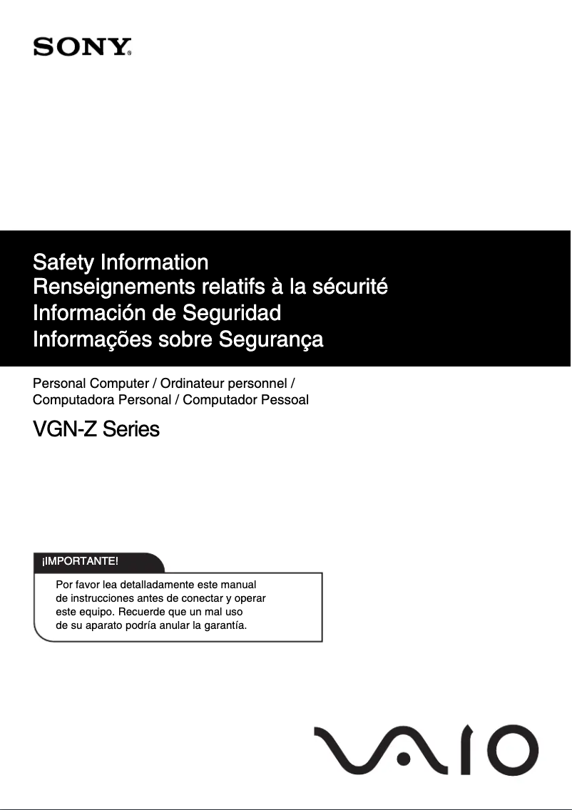 Page 1 de la notice Manuel utilisateur Sony Vaio VGN-Z850G