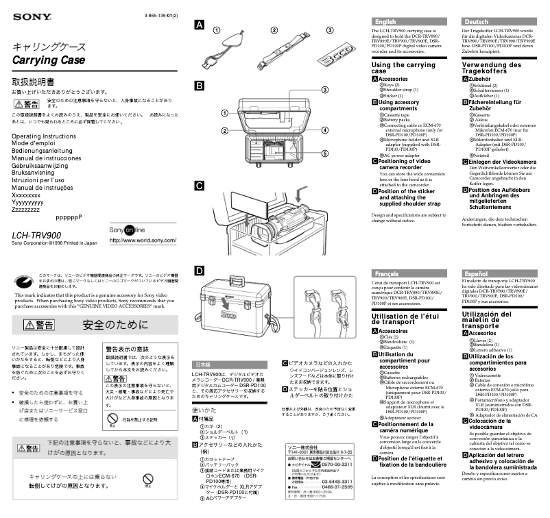 Page 1 de la notice Manuel utilisateur Sony LCH-TRV900