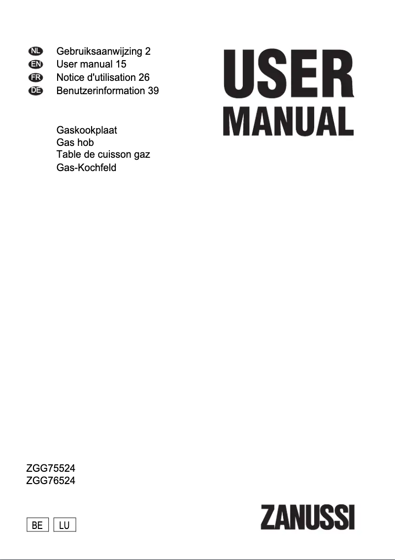 Page 1 de la notice Manuel utilisateur Zanussi ZGG 755
