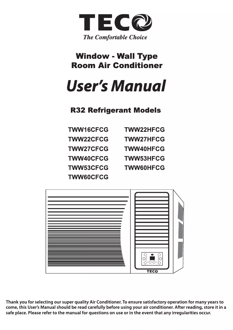Page n°1 - Manuel utilisateur Teco TWW22CFCG