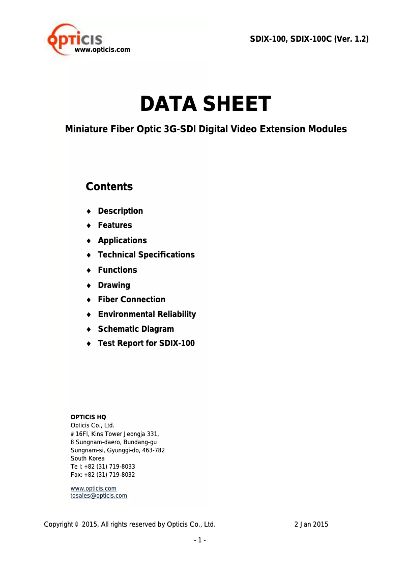 Image de la première page du manuel de l'appareil SDIX-100-TR