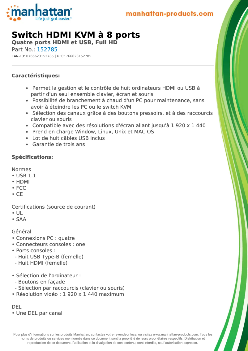 Page 1 de la notice Fiche technique Manhattan 152785