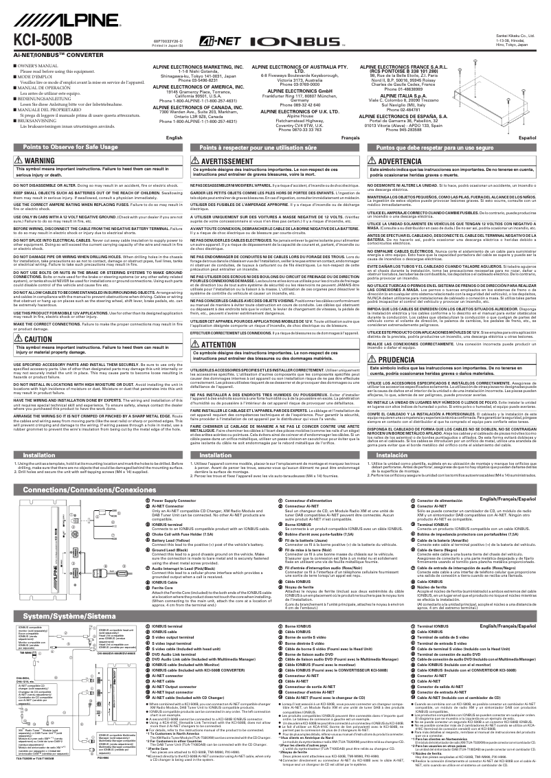 Page n°1 - Manuel utilisateur Alpine KCI-500B