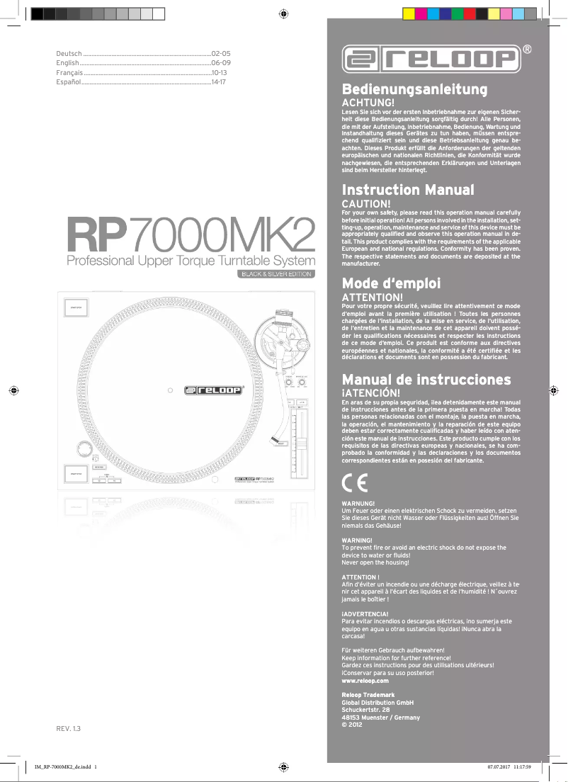 Image de la première page du manuel de l'appareil RP-7000 MK2