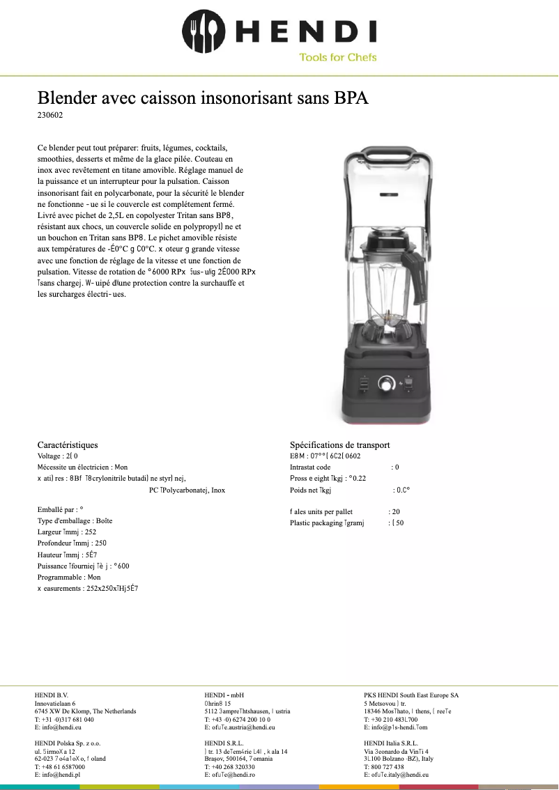 Page n°1 - Fiche technique Hendi 230602