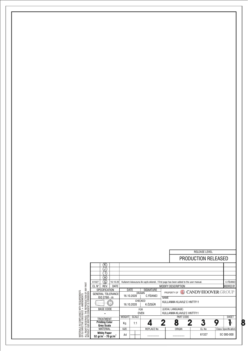 Page n°1 - Manuel utilisateur Candy FCP605XL/E1
