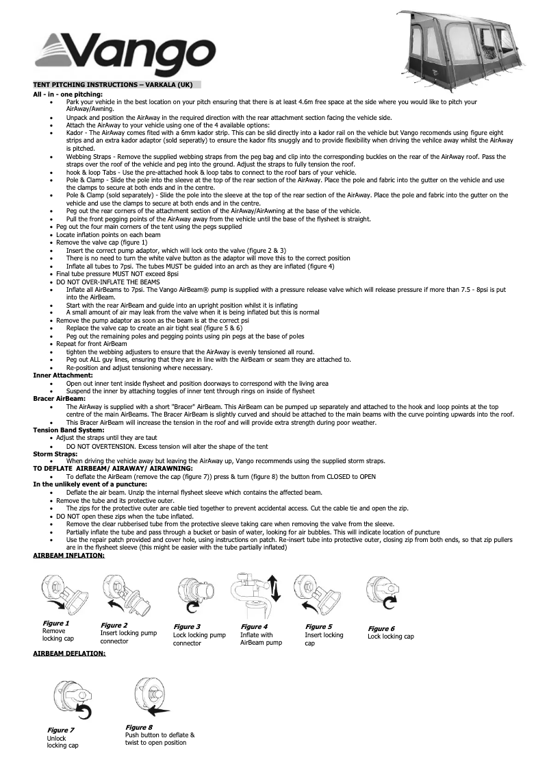 Page 1 de la notice Manuel utilisateur Vango Varkala 280