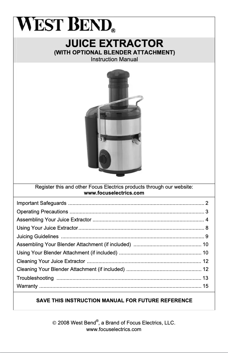 Image de la première page du manuel de l'appareil Juice Extractor 7010