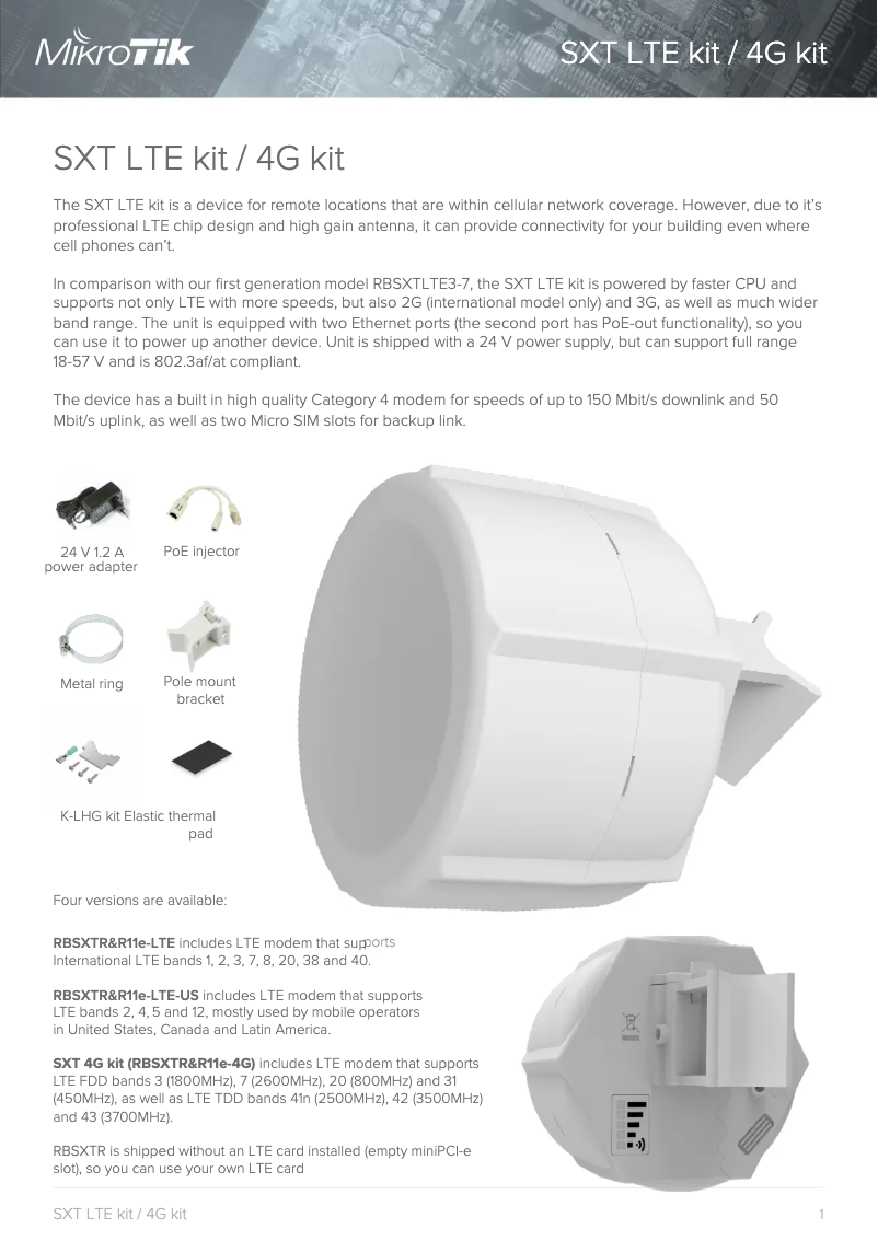 Page 1 de la notice Brochure Mikrotik SXT R