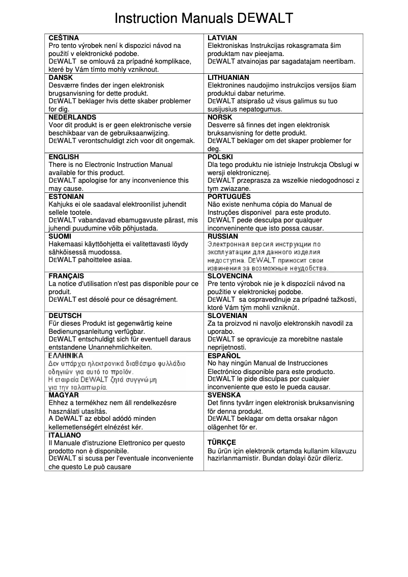 Page n°1 - Manuel utilisateur DeWalt DW320