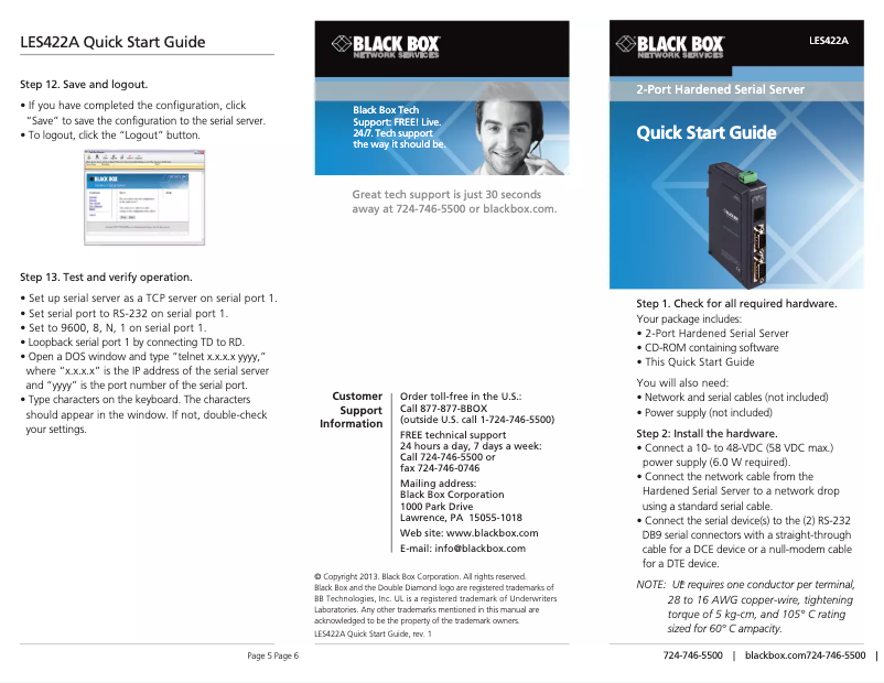 Page 1 de la notice Manuel utilisateur Black Box LES422A