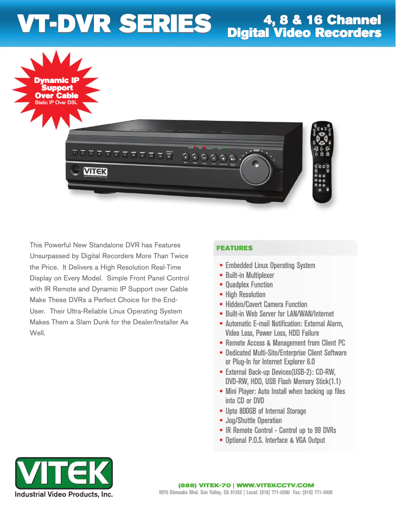 Page 1 de la notice Manuel utilisateur Vitek VT-DVR Series