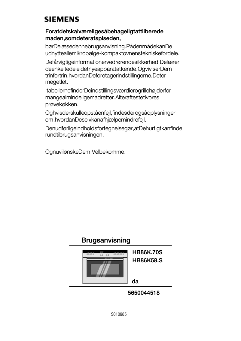 Page 1 de la notice Manuel utilisateur Siemens HB86K580S