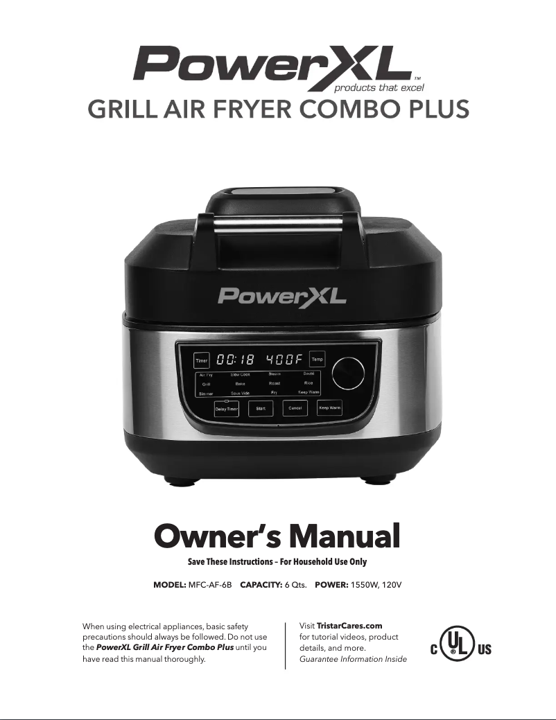 Page 1 de la notice Manuel utilisateur PowerXL Grill Air Fryer Combo Plus MFC-AF-6B