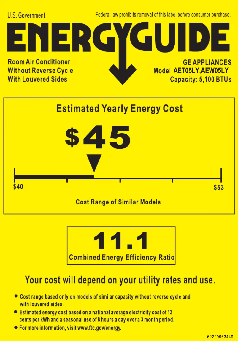 Page n°1 - Label énergétique GE AET05LY