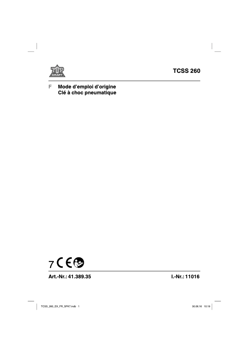 Page n°1 - Manuel utilisateur Topcraft TCSS 260