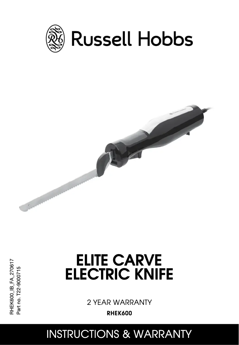 Page n°1 - Manuel utilisateur Russell Hobbs Elite Carve RHEK600