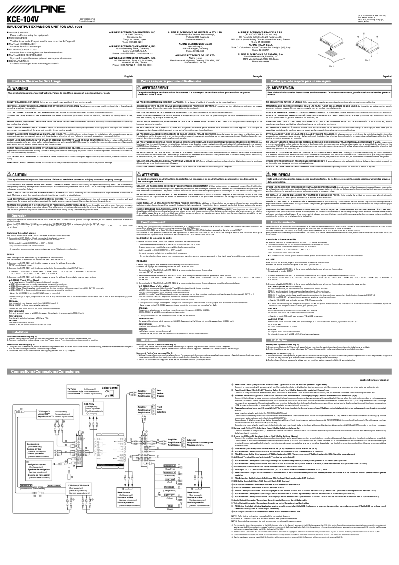 Page 1 de la notice Manuel utilisateur Alpine KCE-104V