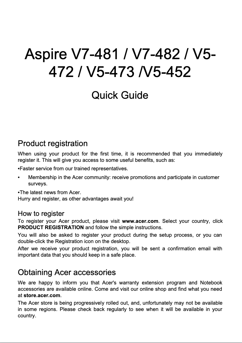 Image de la première page du manuel de l'appareil Aspire Aspire V5-472PG