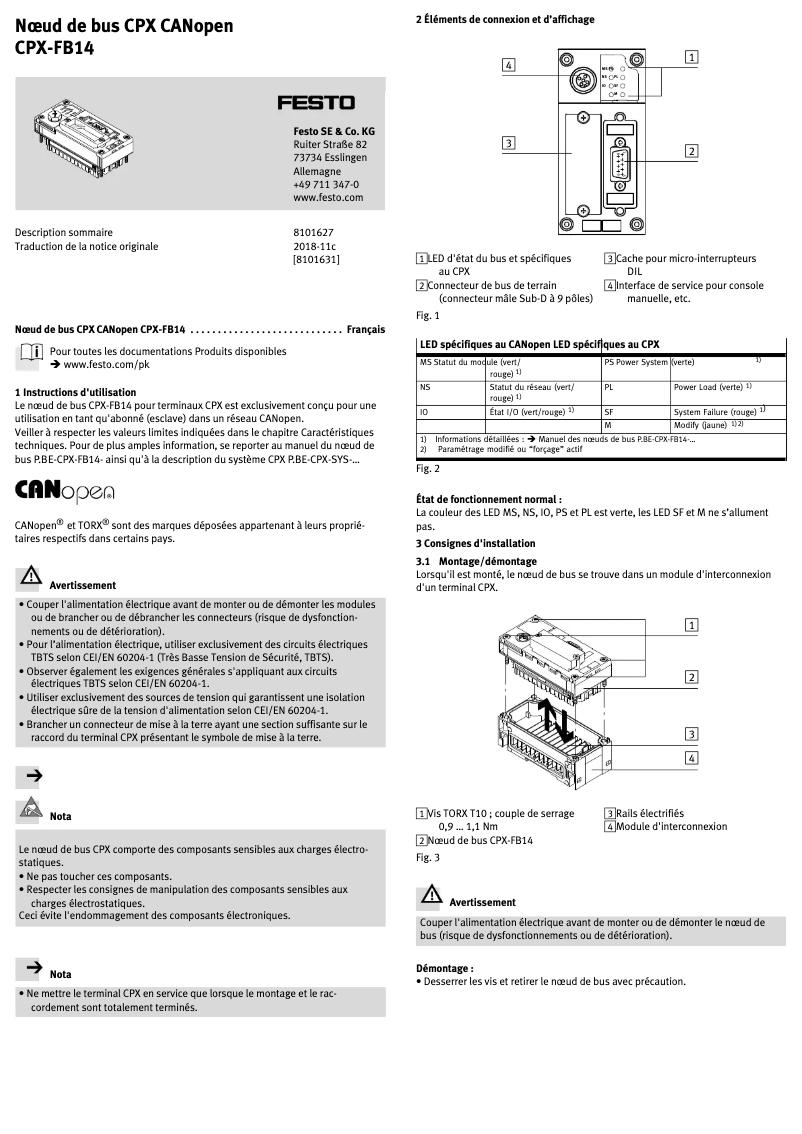 Page n°1 - Manuel utilisateur Festo CPX-FB14