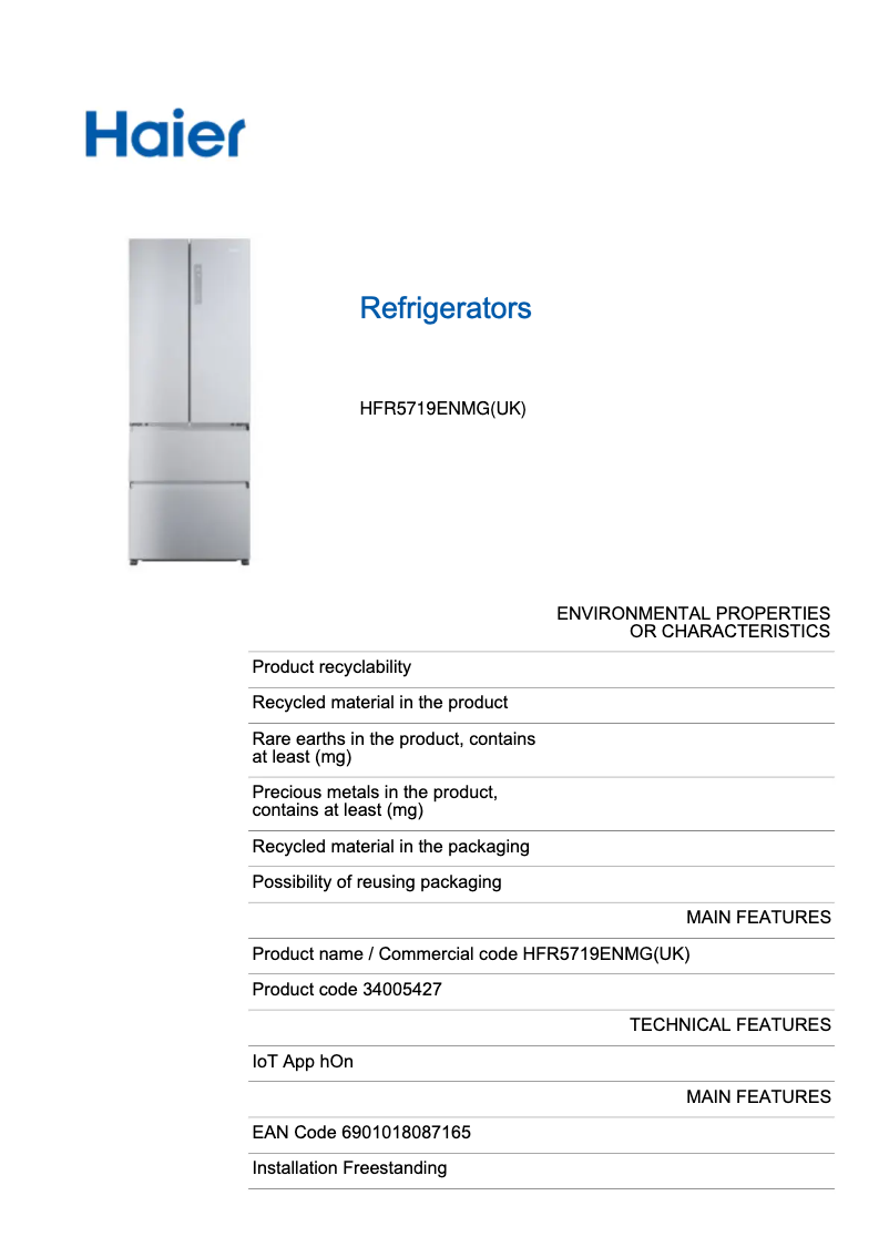 Page n°1 - Manuel utilisateur Haier HFR5719ENMP