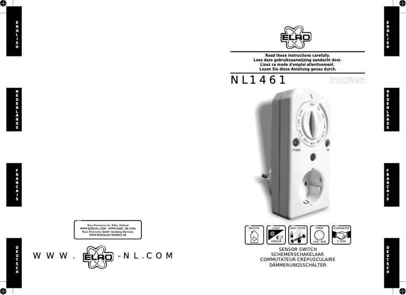 Page 1 de la notice Manuel utilisateur Elro NL1461