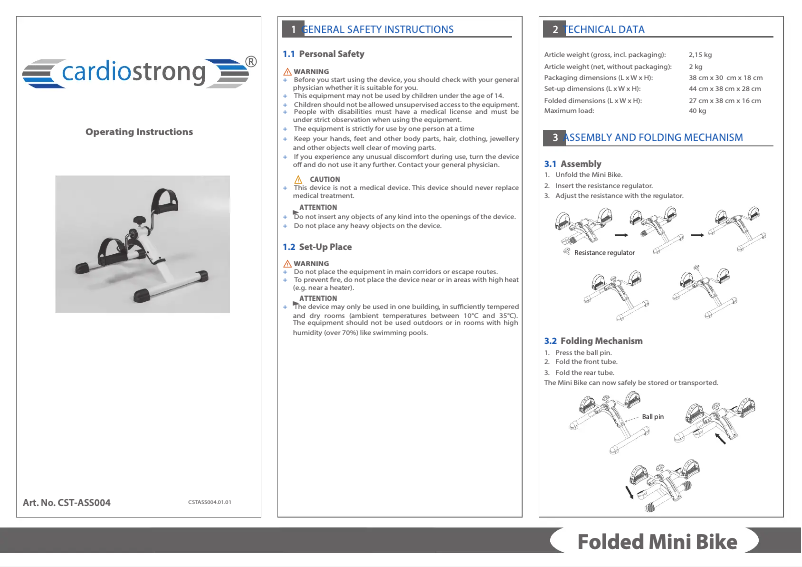 Page n°1 - Manuel utilisateur Cardiostrong Folded Mini Bike