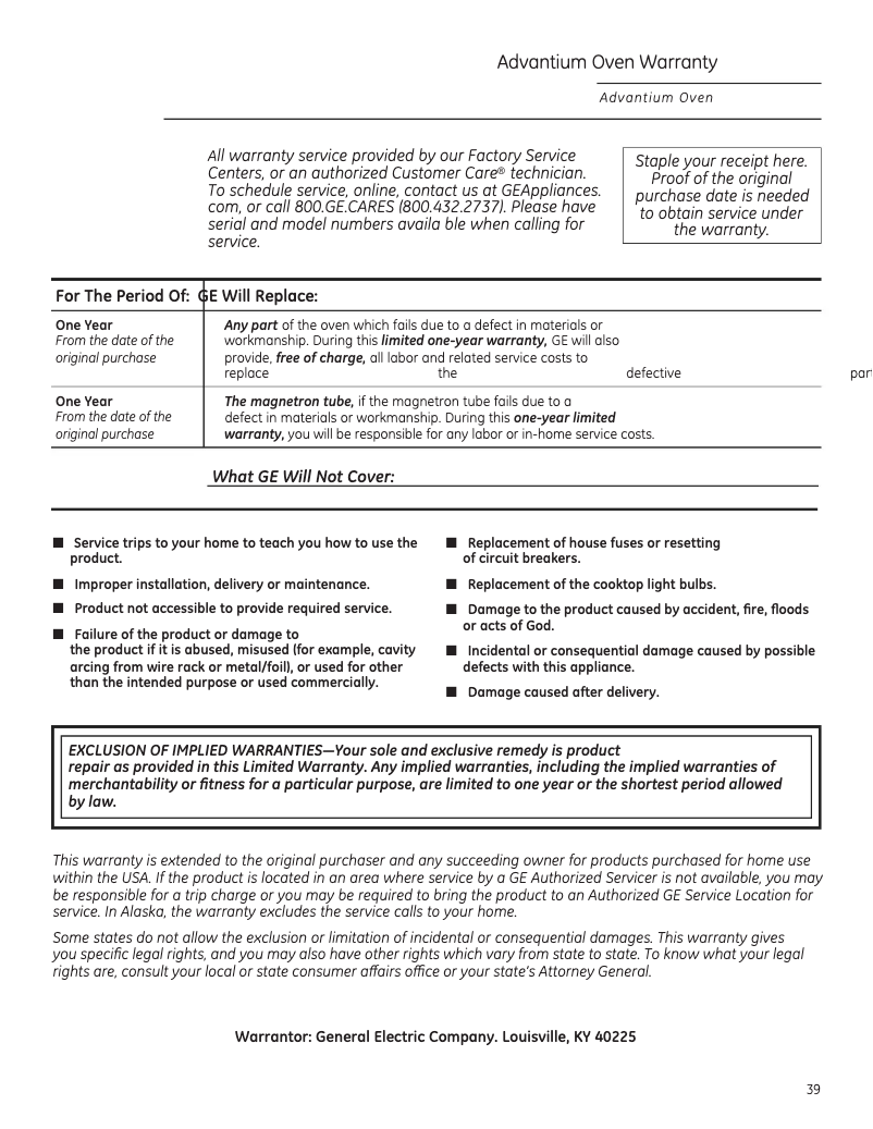 First page image of the manual for JVM6175EFES