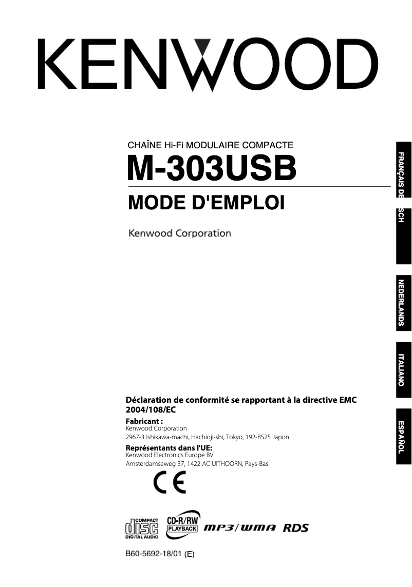 Page n°1 - Manuel utilisateur Kenwood M-303USB-B