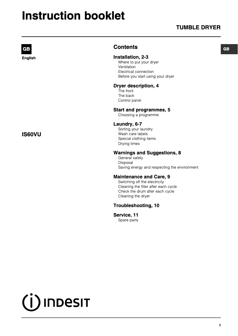 Image de la première page du manuel de l'appareil IS60VU