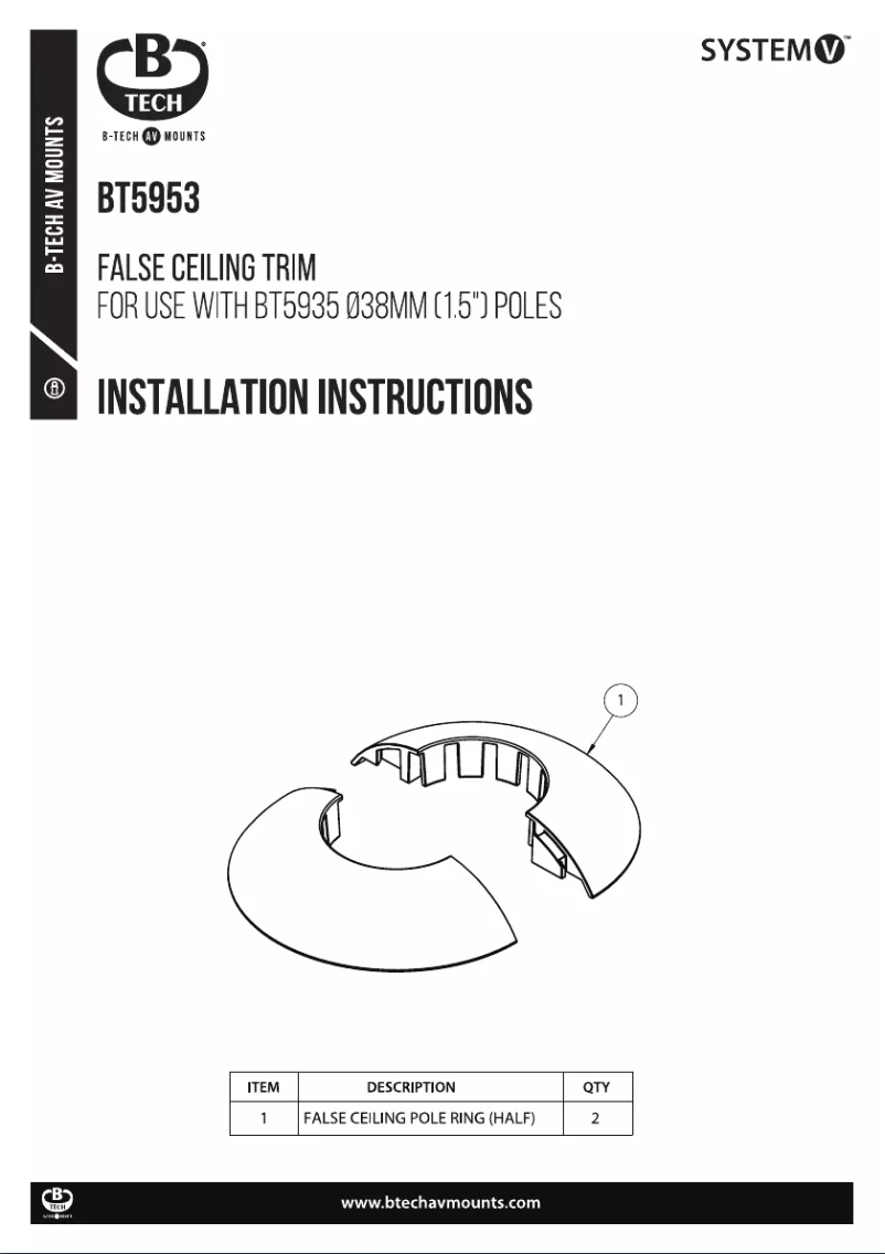 Page 1 de la notice Manuel utilisateur B-Tech BT5953