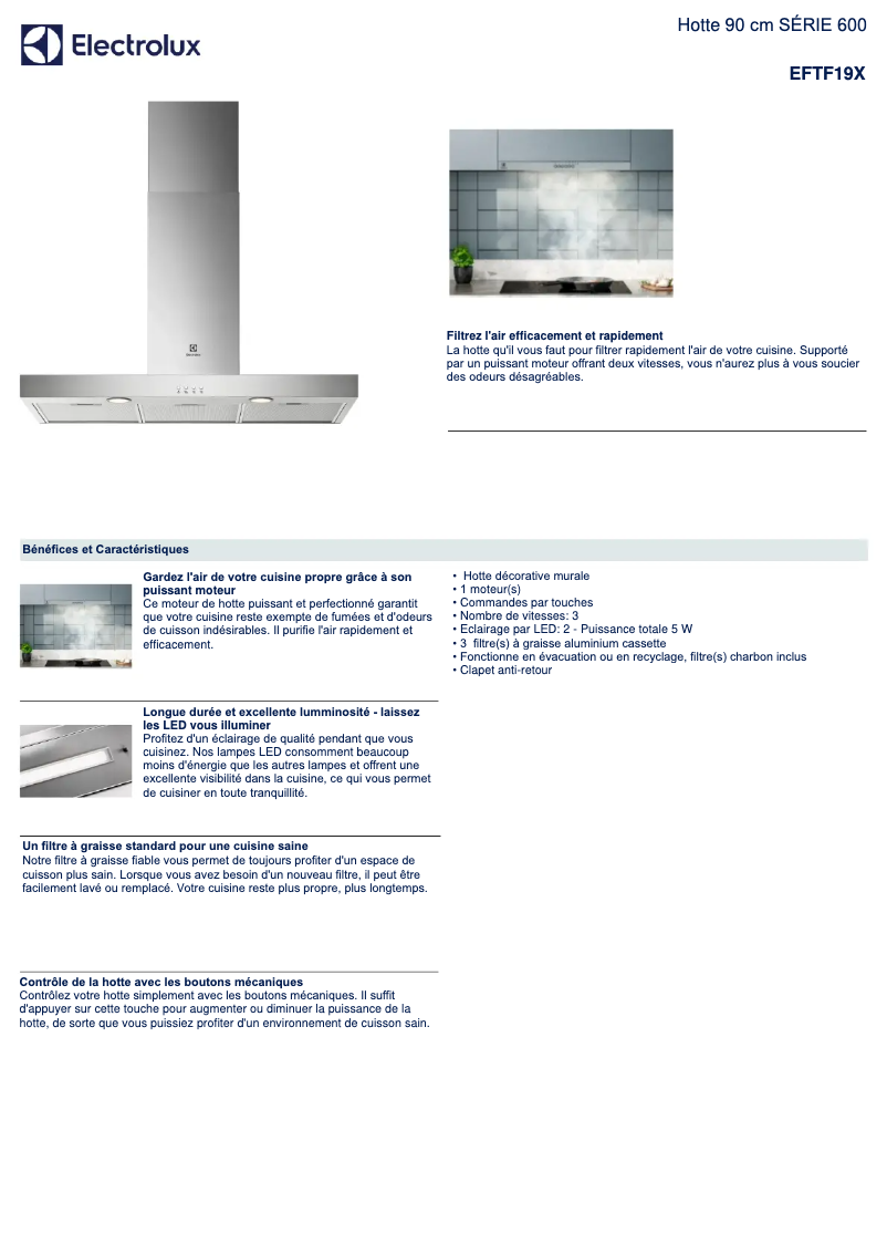 Page n°1 - Fiche technique Electrolux EFTF19X