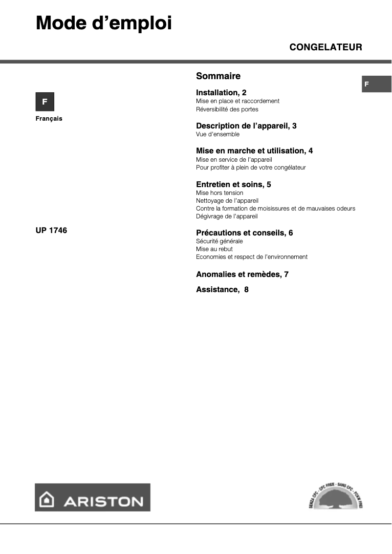 Page 1 de la notice Manuel utilisateur Ariston Thermo UP1746