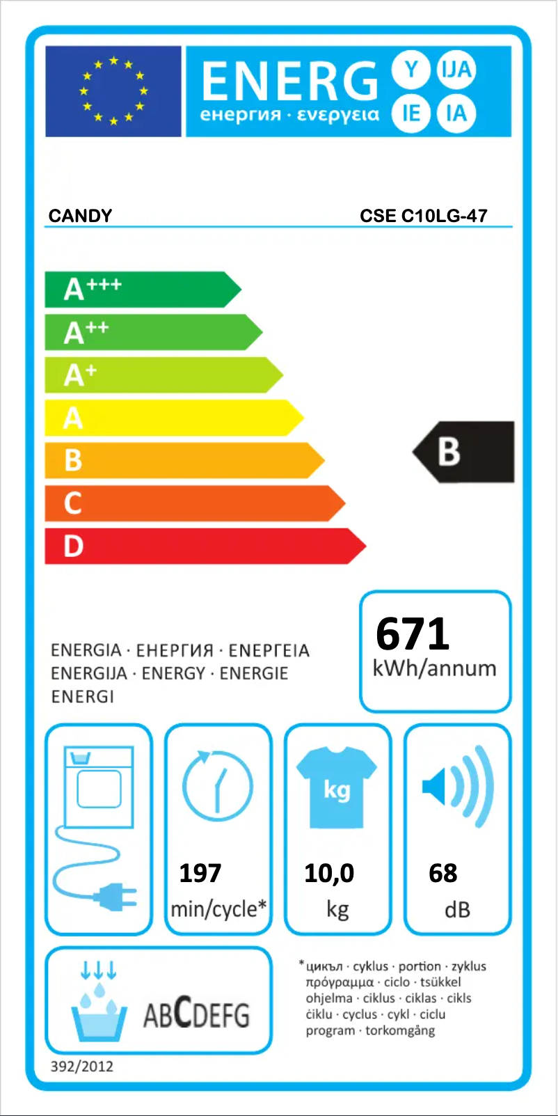 Page n°1 - Label énergétique Candy CSE C10LG-47