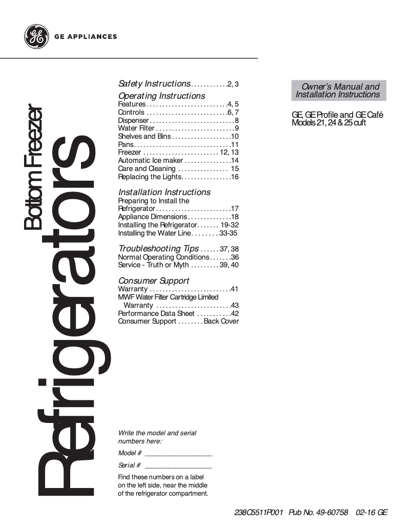 First page image of the manual for GDE21EGKBB