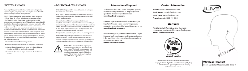 Page n°1 - Manuel utilisateur iLive IAEB18