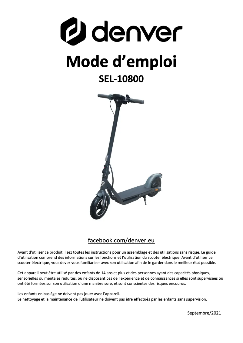 Page 1 de la notice Manuel utilisateur Denver SEL-10800