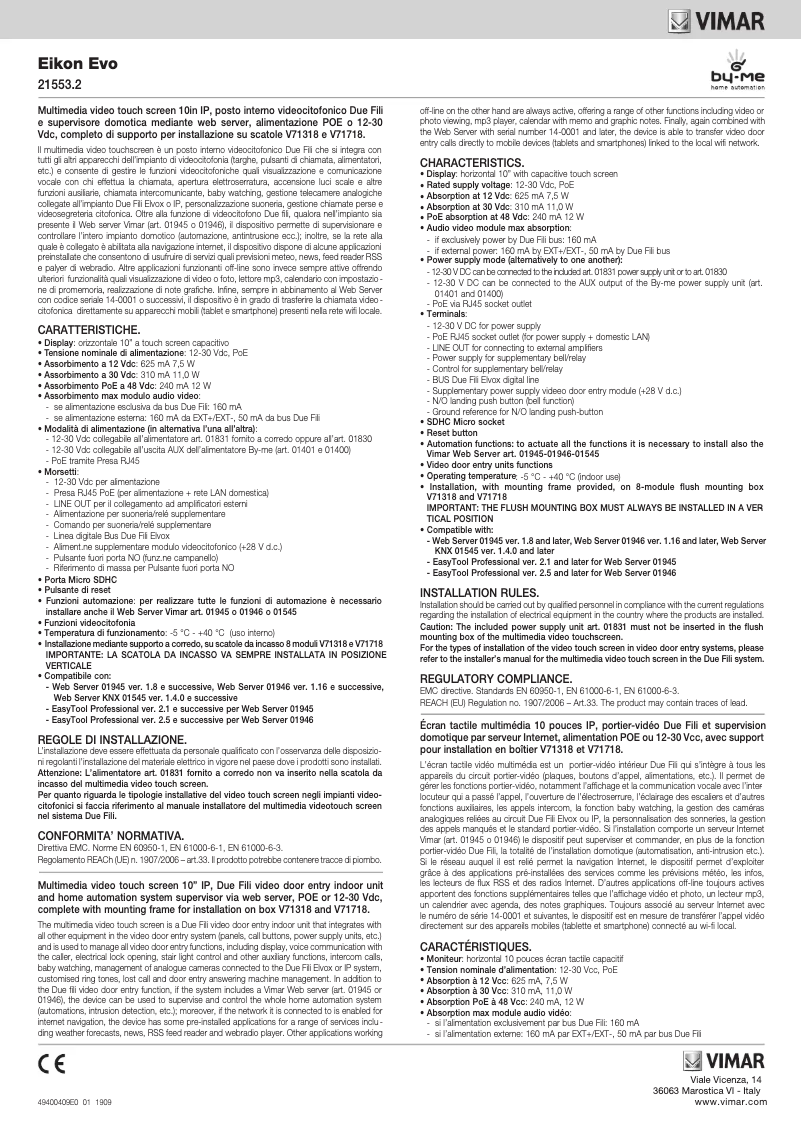 Page n°1 - Manuel utilisateur Vimar R21553.2