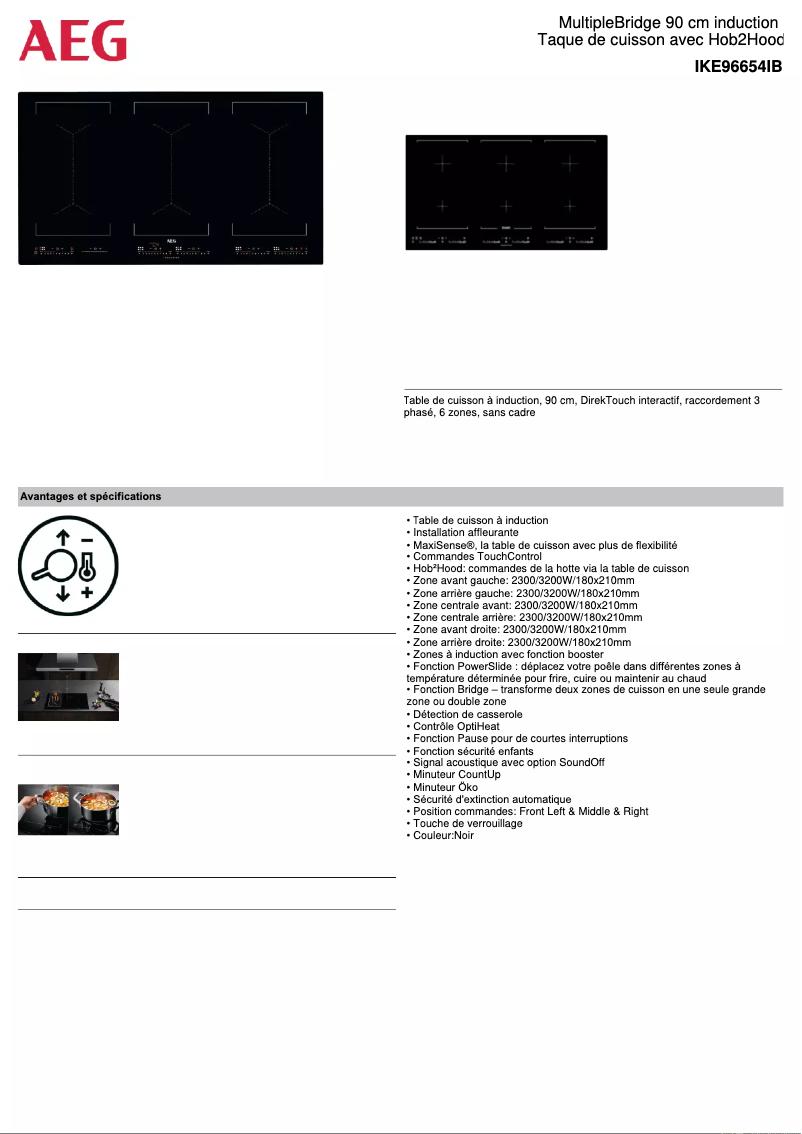 Page 1 de la notice Fiche technique AEG IKE96654IB