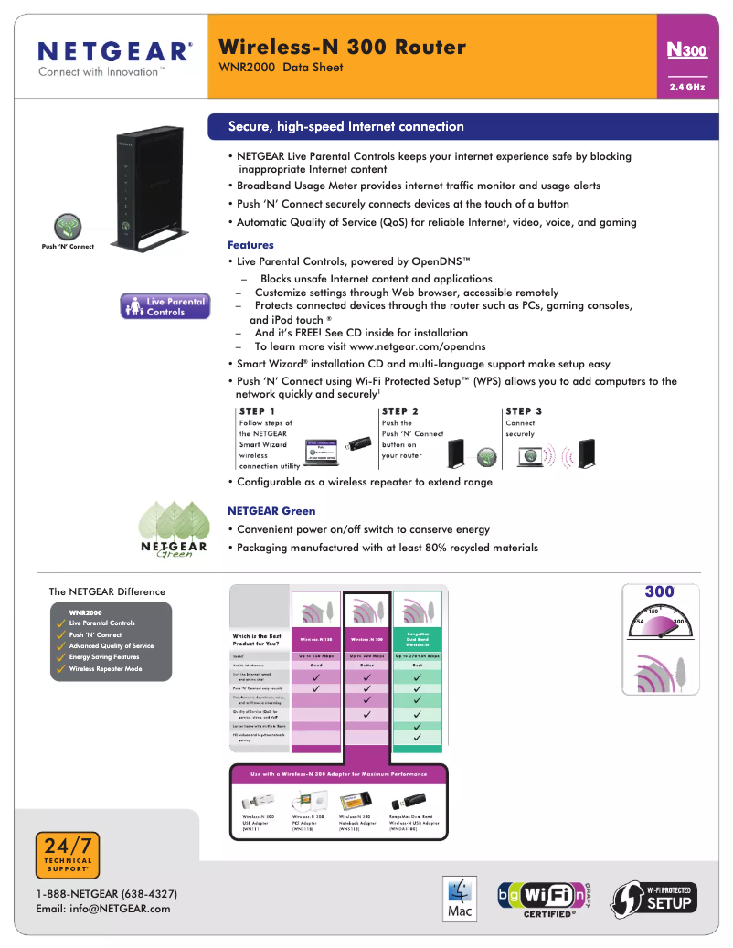 Page 1 de la notice Fiche technique Netgear WNR2000v2