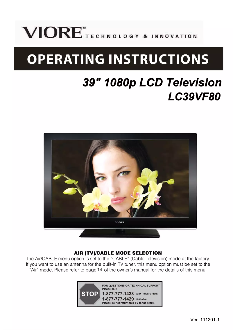 Page n°1 - Manuel utilisateur Viore LC39VF80