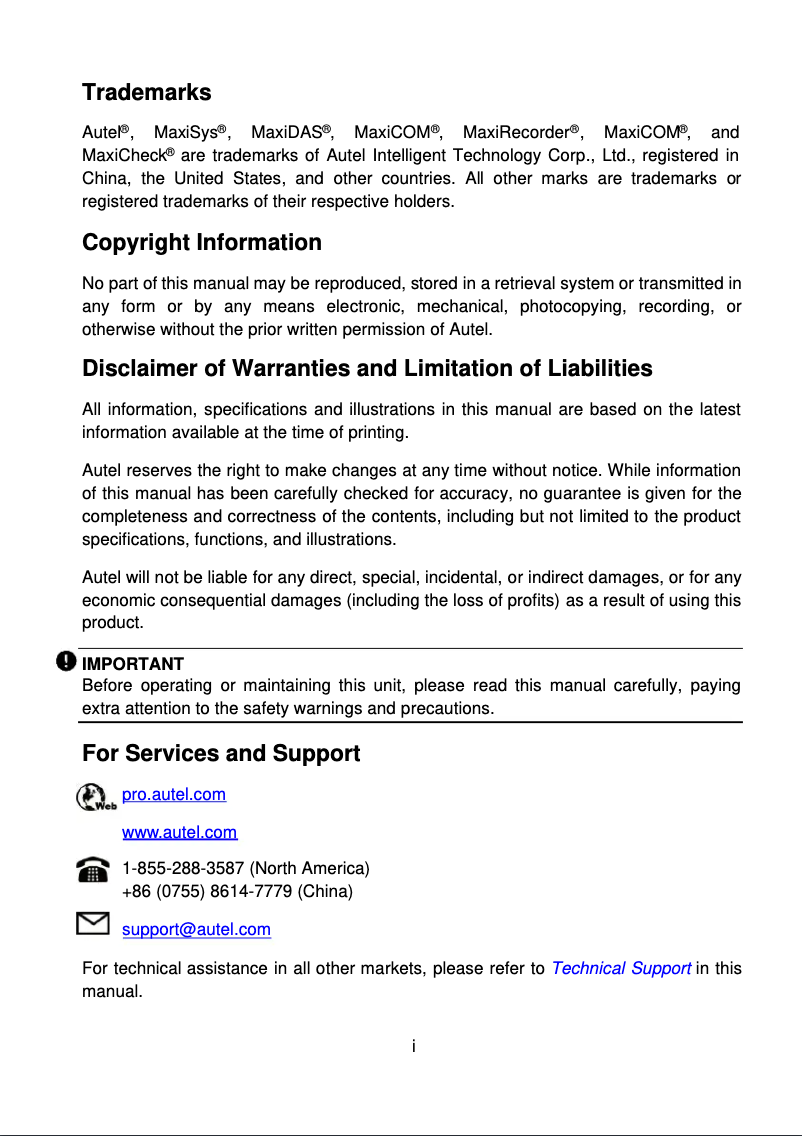 Page n°1 - Manuel utilisateur Autel MaxiCOM MK900-BT