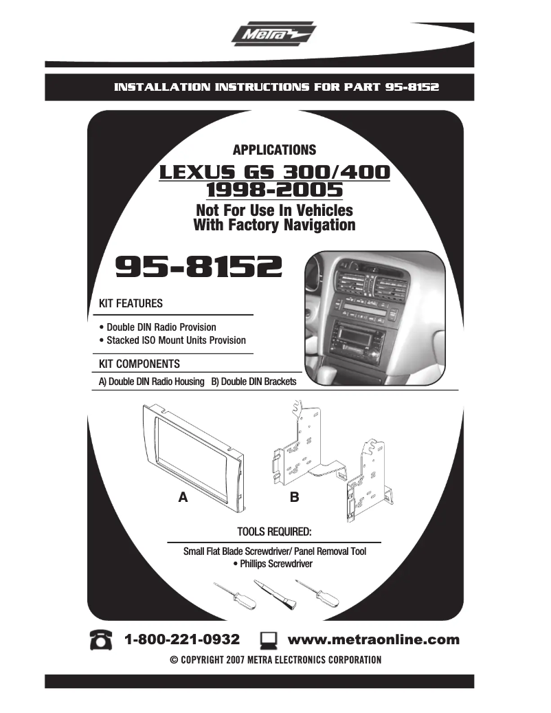 Page 1 of the manual Instruction Manual Metra 95-8152