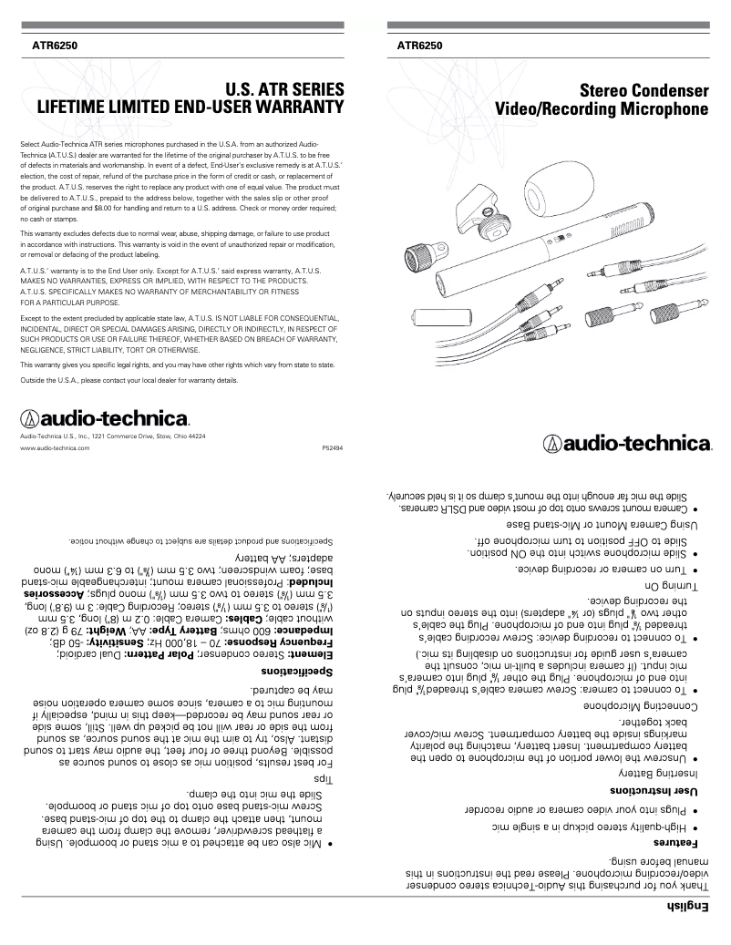 Image de la première page du manuel de l'appareil ATR6250X