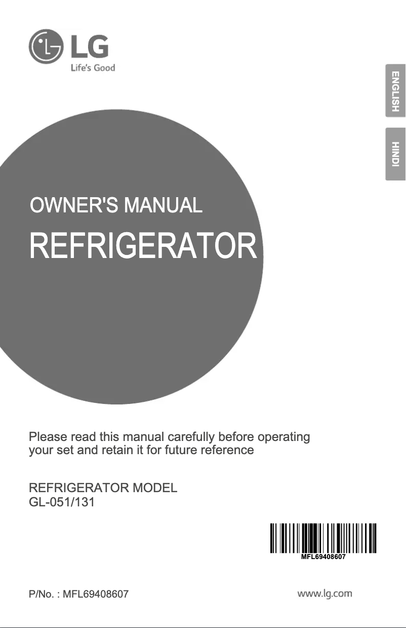 Page 1 de la notice Manuel utilisateur LG GL-B131RSWB