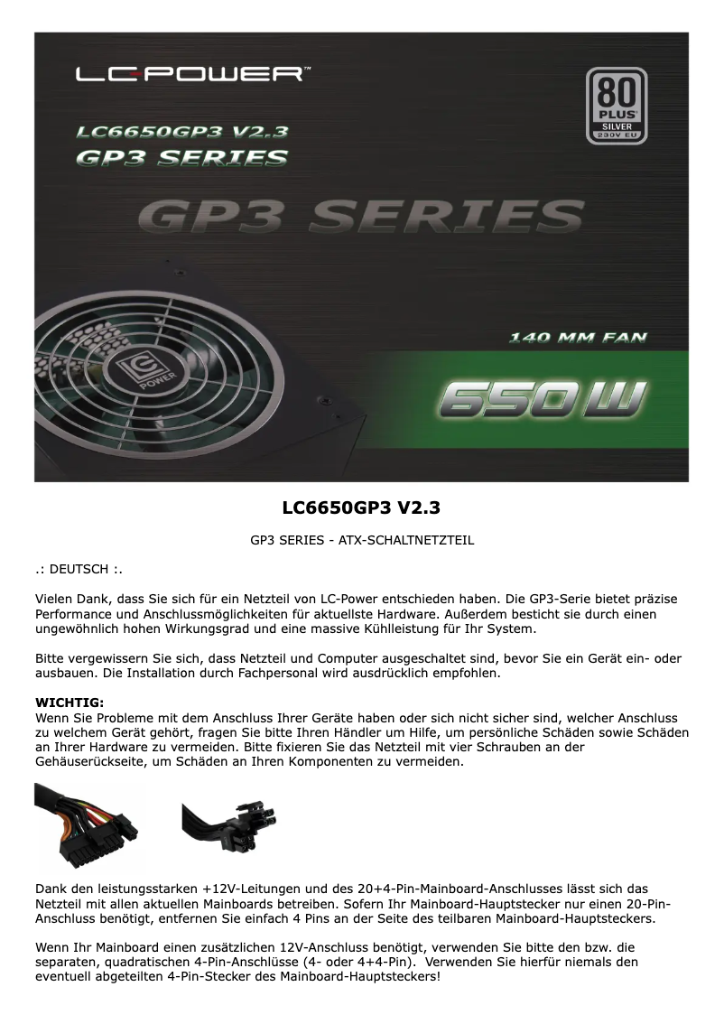 Page 1 de la notice Manuel utilisateur LC-Power LC6650GP3 V2.3