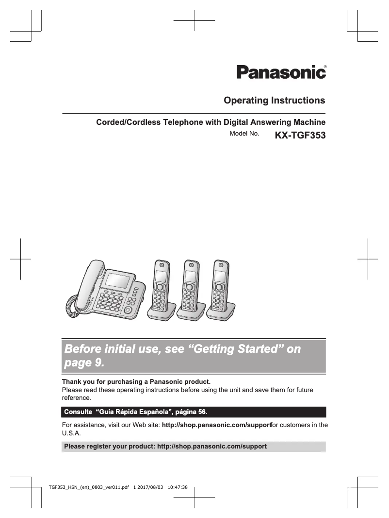 Page n°1 - Manuel utilisateur Panasonic KX-TGF353G2