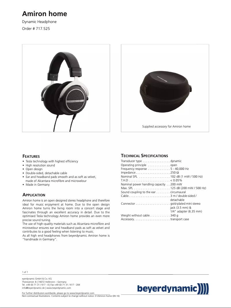 Page 1 de la notice Manuel utilisateur Beyerdynamic Amiron home