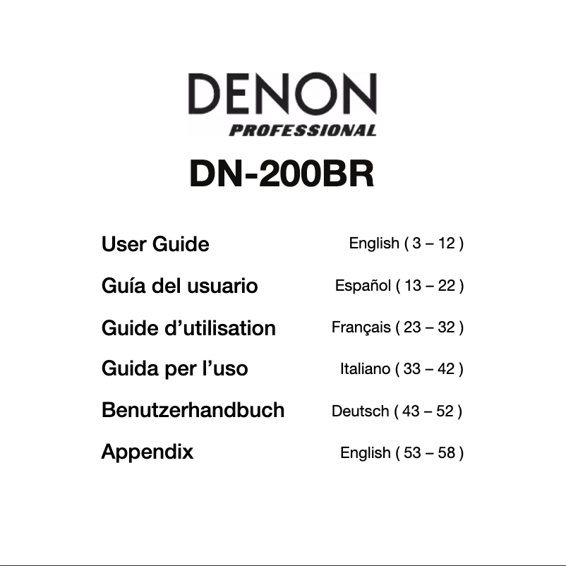 Page n°1 - Manuel utilisateur Denon DN-200BR